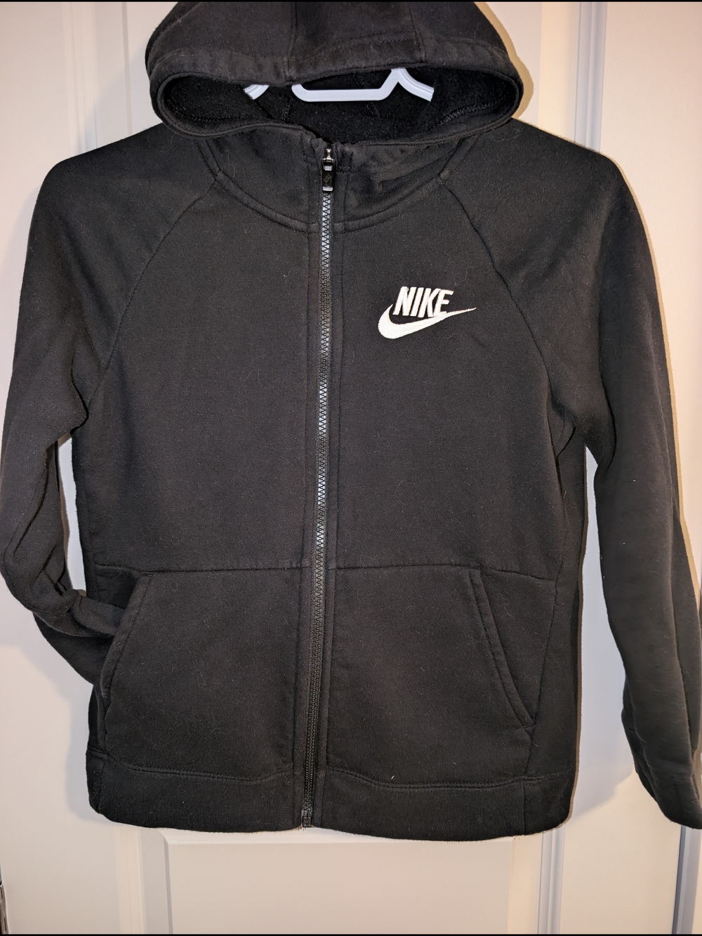 Nike Black Full-Zip Hooded Kids Jacket with White Logo